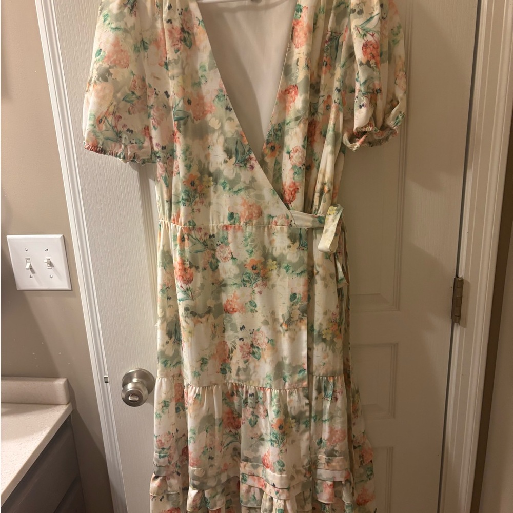 Alex Marie Floral Midi Dress in Cream and Green
